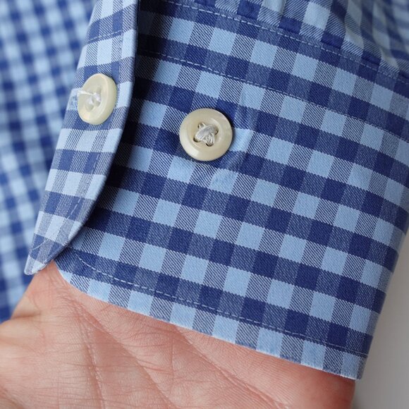 Peter Millar Button Down Shirt Cotton Blue Check Long Sleeve Men's Size M - Picture 11 of 13